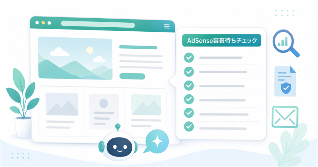 AdSense申請後の審査待ちチェックリストをブログ画面とチェック項目で整理したアイキャッチ