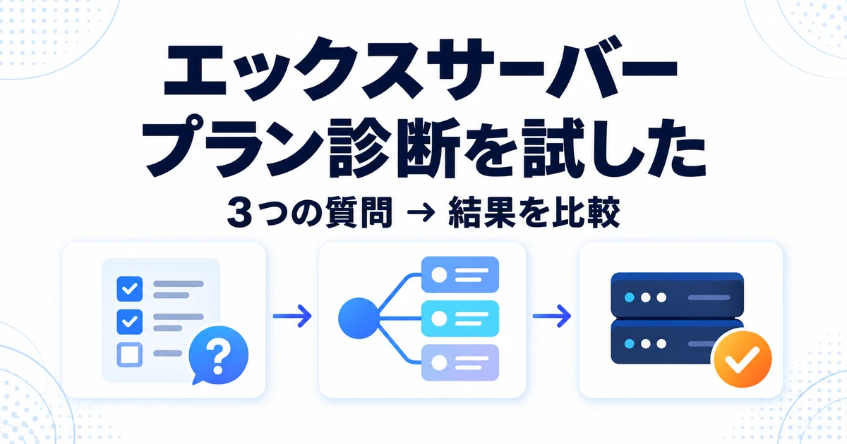 エックスサーバーのプラン診断で3つの質問に答えて結果を比較する記事のアイキャッチ